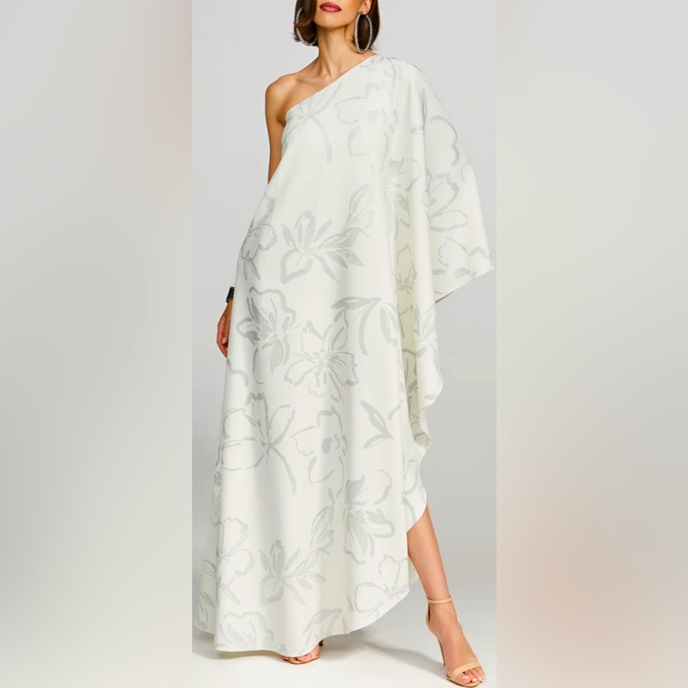 HALSTON NEVEAN CAFTAIN IN FOIL CREPE
